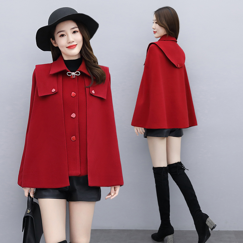 斓毛呢外套女短款2020年新款韩版宽松斗篷披肩小个子呢子大衣毛呢外套
