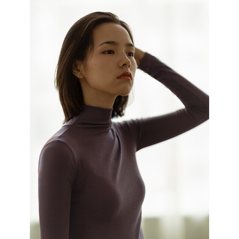 波迷娜(BOMINA)秋高领保暖内衣女薄款紧身打底衣蓄热秋衣黑色百搭上衣 黑色 均码
