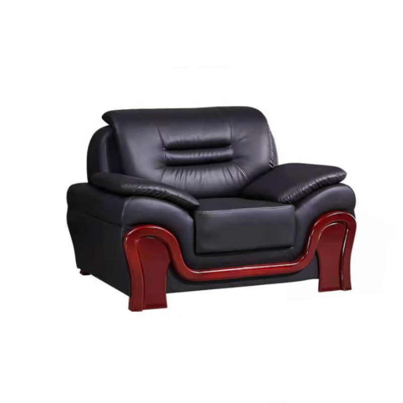 易企采 单人位加厚西皮 办公实木框架沙发简约现代商务会客办公室接待室洽谈沙发茶几组合高清大图