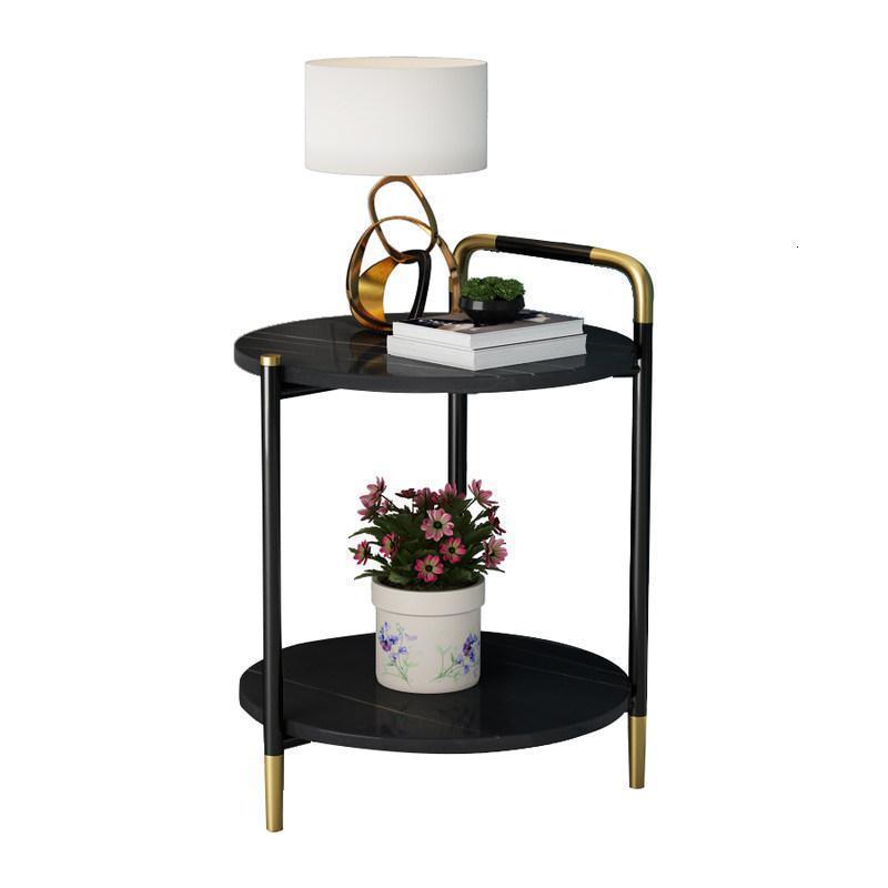 森美人北欧轻奢双层边几客厅沙发边桌岩板储物小茶台阳台圆桌小户型角几 劳伦黑金岩板不加篮子直径40cm