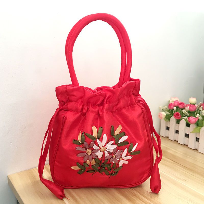 绣花包妈妈买菜包手提手机零钱包民族风包包迷你小拎包中老年女包浅粉