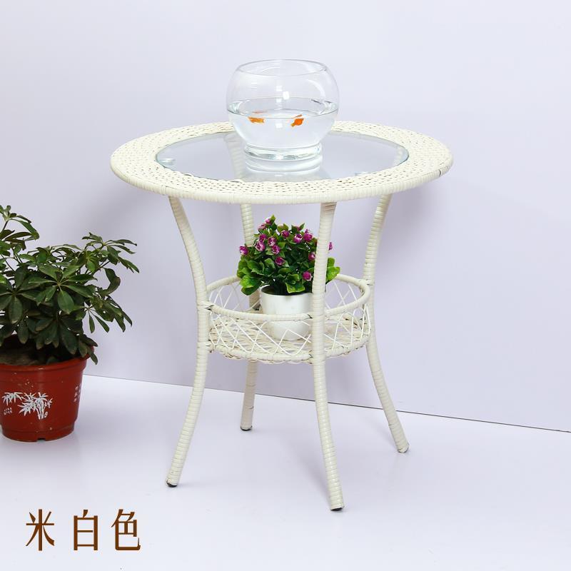特价简约现代阳台储物小圆桌藤编玻璃茶几圆形庭院小茶几休闲桌子
