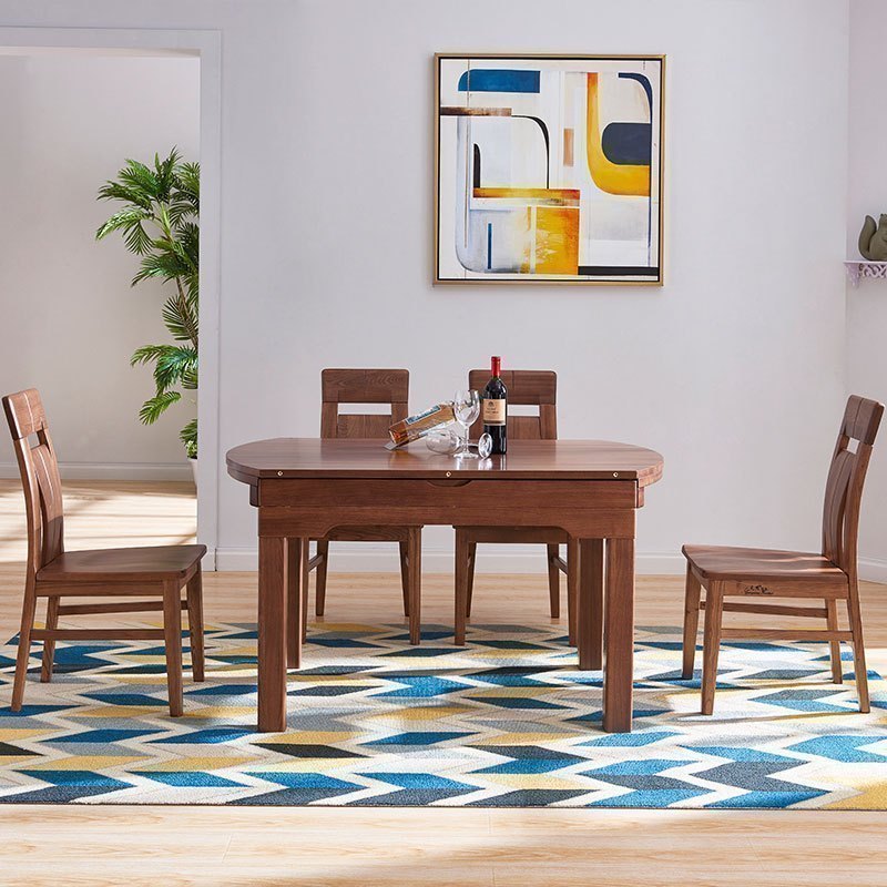 光明家具餐桌858-4161-135拉桌 光明家具 现代中式进口榆木实木餐桌