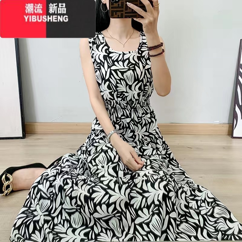 YIBUSHENG小雏菊人造棉绸连衣裙女时尚外穿季新款收腰沙滩波西米亚裙子潮高清大图