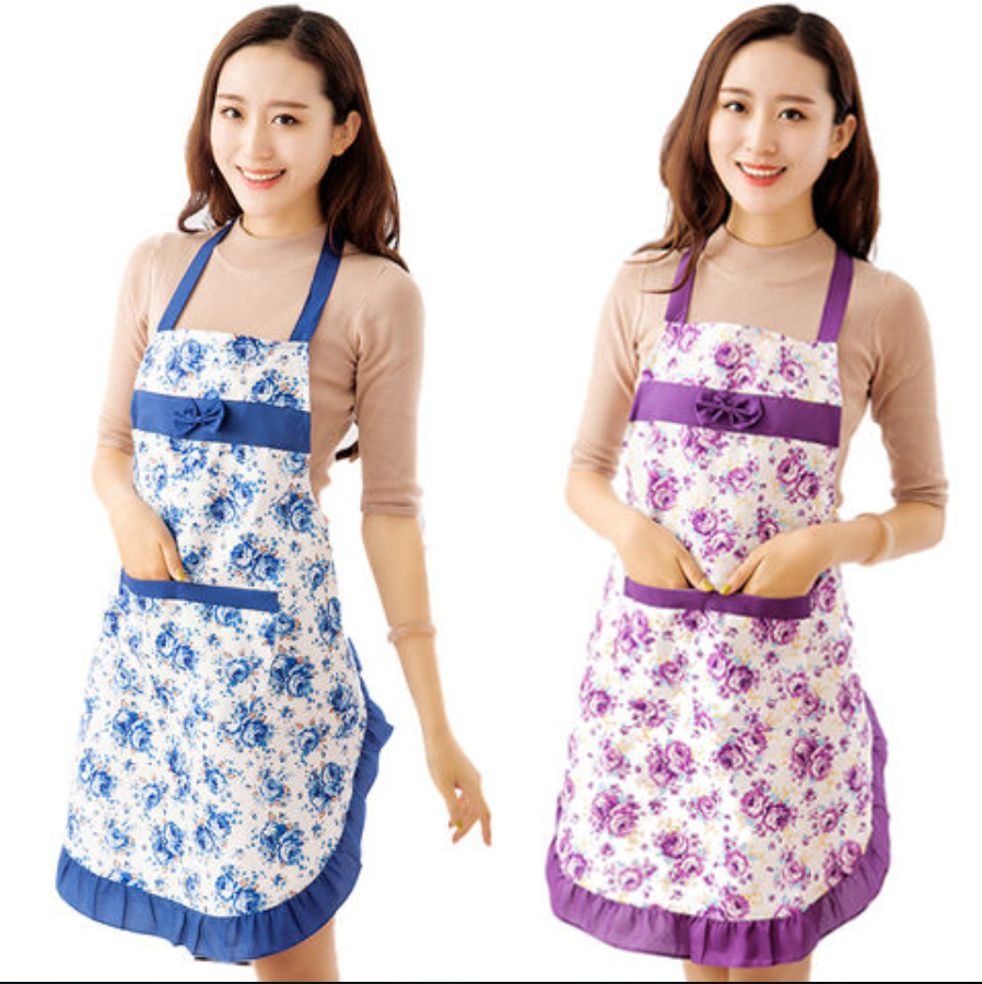 新款【2件装】厨房围巾女韩版时尚无袖花边蝴蝶结围腰男做饭围兜