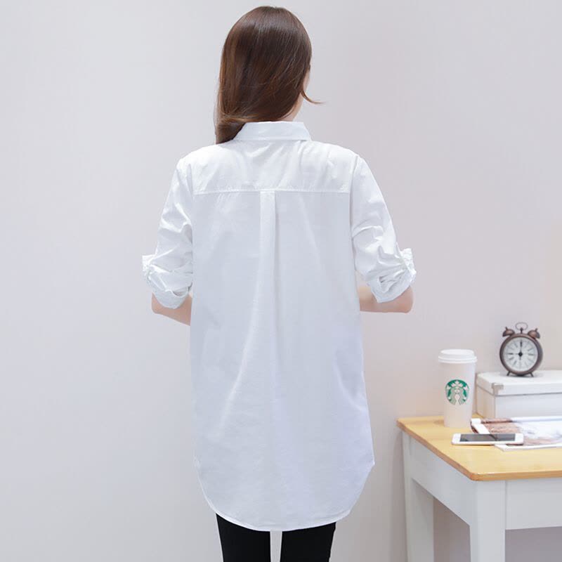 迪鲁奥(DILUAO)2021春秋装新款职业孕妇装翻领中长款上班白衬衫春季大码孕妇OL衬衣夏图片