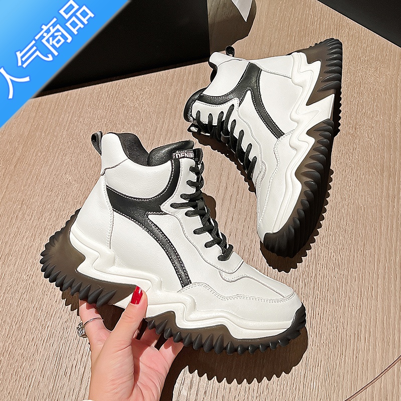 SUNTEK高帮女鞋2023年新款小白鞋加绒保暖大棉鞋厚底休闲运动老爹鞋高清大图