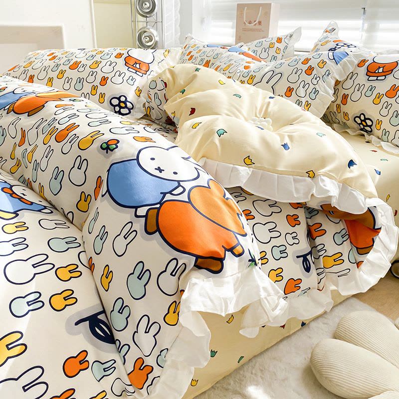 米菲兔四件套卡通花边被套2023春季全棉床单被罩床上三件套图片