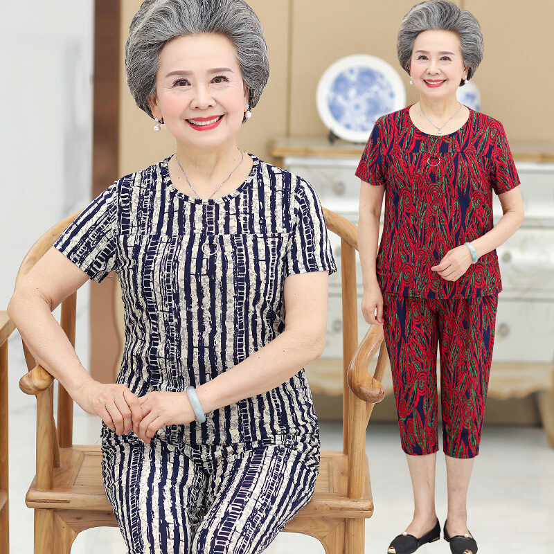 老年女短袖套装奶奶708090岁老年人夏季两件套老人衣服太太夏装