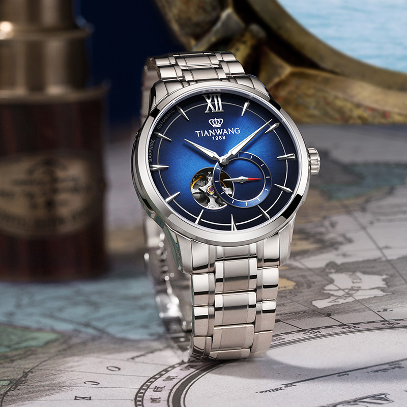 商场专柜同款天王表新品男表轮时代系列镂空机械表商务休闲男士手表