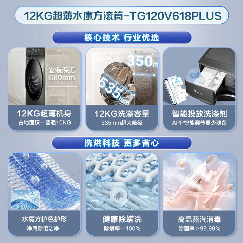 小天鹅全自动10kg金属钛滚筒洗衣机LED屏除螨洗独嵌两用1级能效高清大图