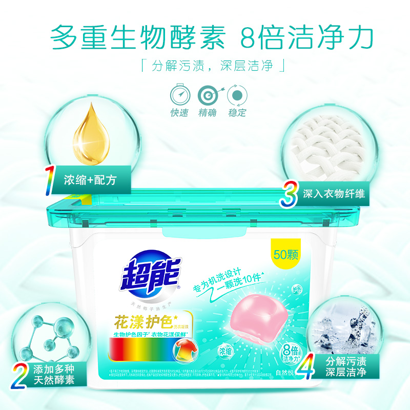 超能花漾护色洗衣凝珠400g*2盒100颗护色防串色持久留香机洗专用高清大图