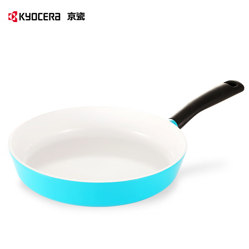 京瓷(KYOCERA) 陶瓷涂层平底不粘炒锅煎锅电磁炉燃气灶陶瓷不粘健康0氟蓝色28cm