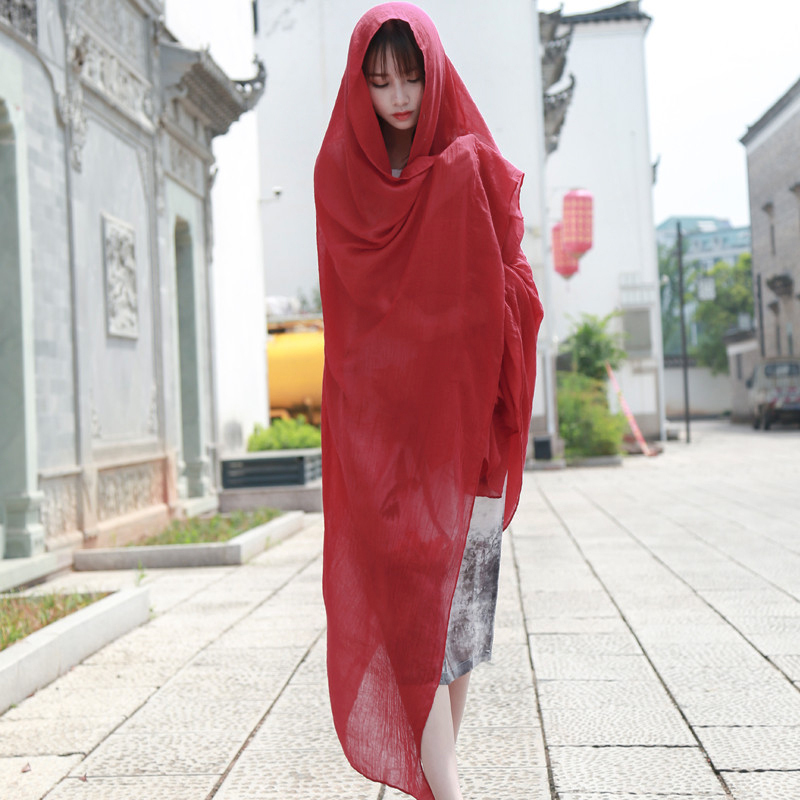 盛世尼曼棉麻茶卡盐湖围巾女纯色超大丝巾夏季薄款防晒披肩海边纱巾沙滩巾