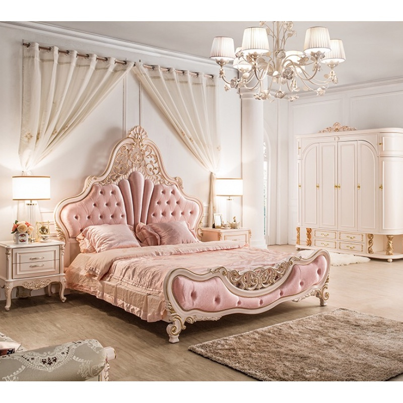 欧式全木主卧床婚床花公主床新款轻奢双人床儿童床闪电客全屋定制