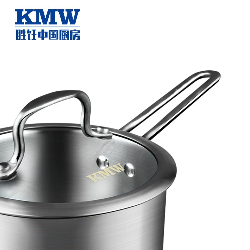 KMW爱家304复底奶锅KMWAJZ0022单身泡面锅煮面锅宿舍锅304不锈钢 炉灶通用 宝宝辅食锅 可视玻璃盖