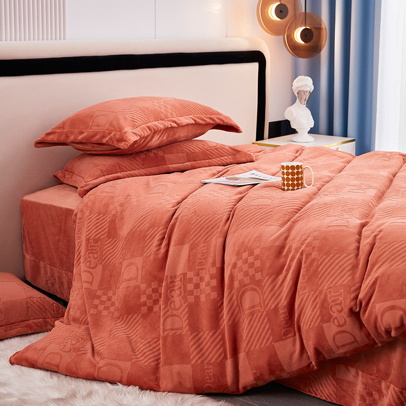雅鹿家纺 冬季3d雕花澳绒四件套加厚保暖绒面套件
