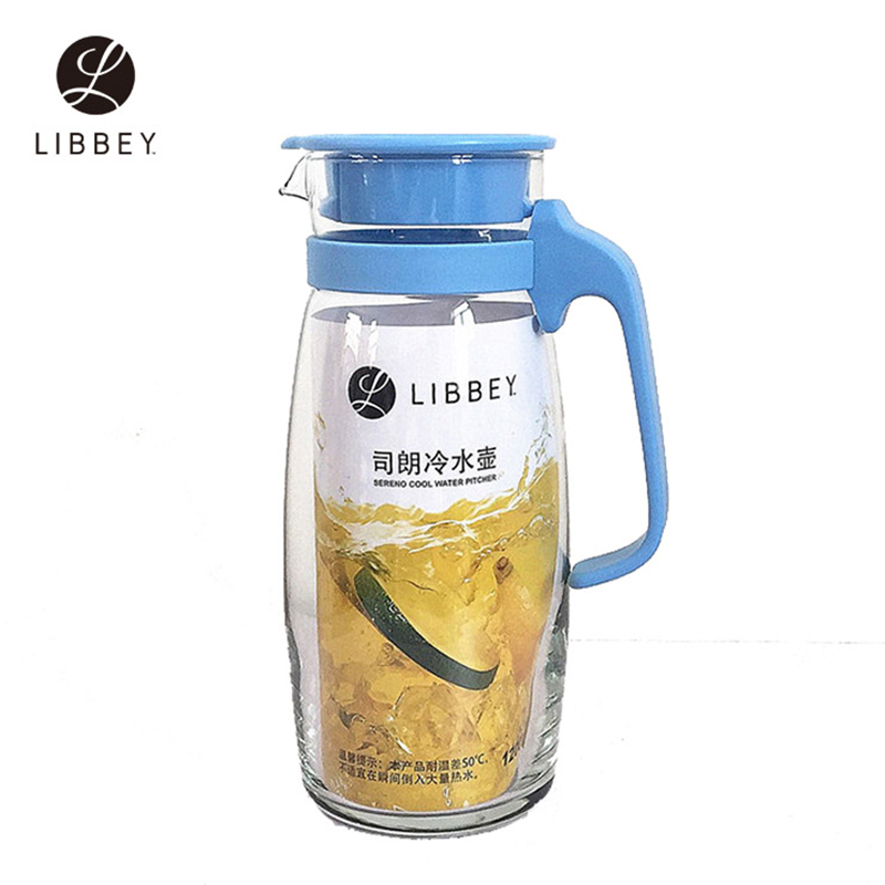 Libbey利比司朗冷水壶 水具玻璃壶冷水壶凉水壶果汁壶水壶彩盖大容量1.2L随机色