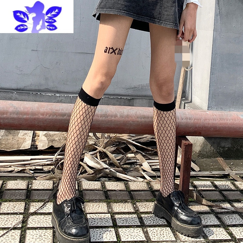 Ideamini网格渔网袜女小腿袜短筒网格短款ins潮jk性感中筒丝袜