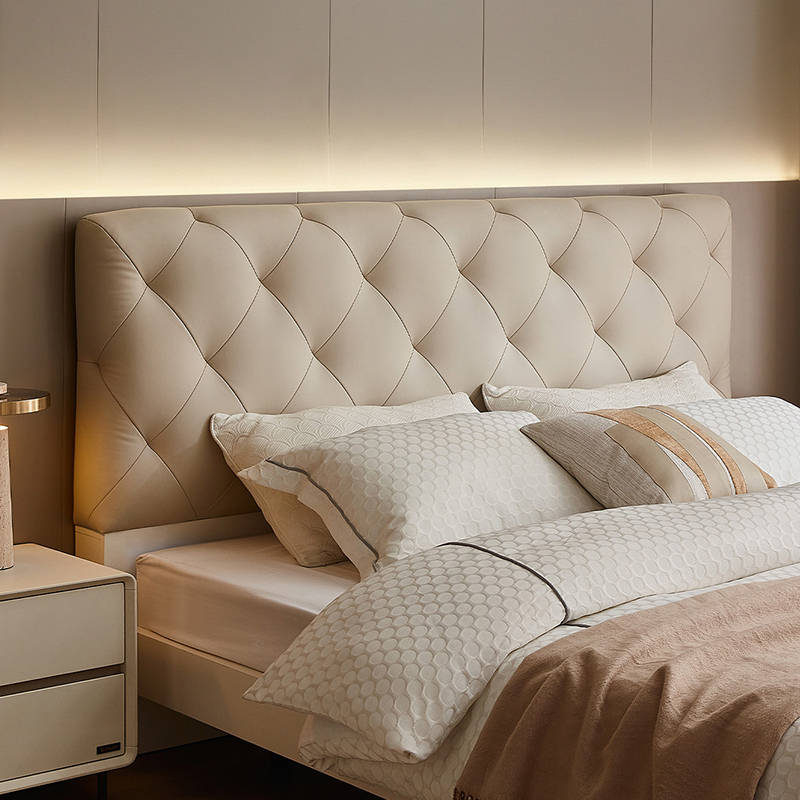 全友家居主卧大床现代轻奢软包床头皮艺床家用悬浮双人床板式床129326