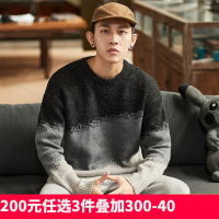 唐狮01秋冬新款渐变黑白色毛衣男ins潮宽松圆领毛线衫上衣外套 XL 黑色