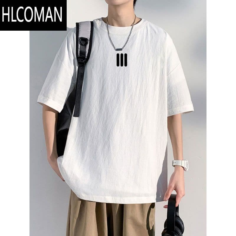 HLCOMAN透气亚麻T恤男士短袖夏季新款薄款上衣宽松冰丝棉麻半袖衣服图片