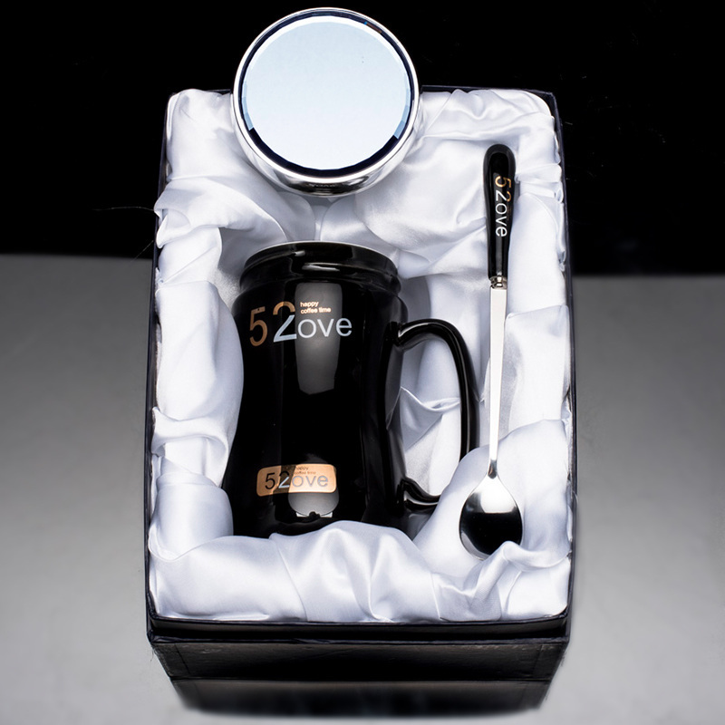 创意简约情侣马克杯陶瓷杯子一对大容量办公室喝水杯带盖勺咖啡杯
