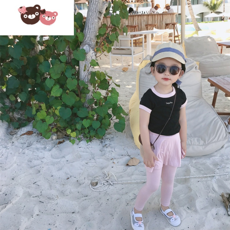 绿彩虹光2022新款女童夏装童装短袖T恤莫代尔洋气夏季儿童半袖女宝宝上衣t