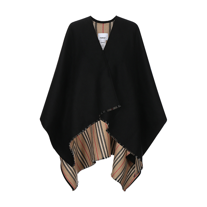 burberry巴宝莉博柏利女士标志性条纹装饰羊毛披肩80184961