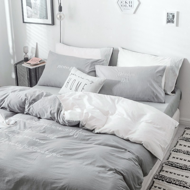 美帮汇四件套全棉全棉同款 北欧简约欧式床单男士时尚大气被套灰色