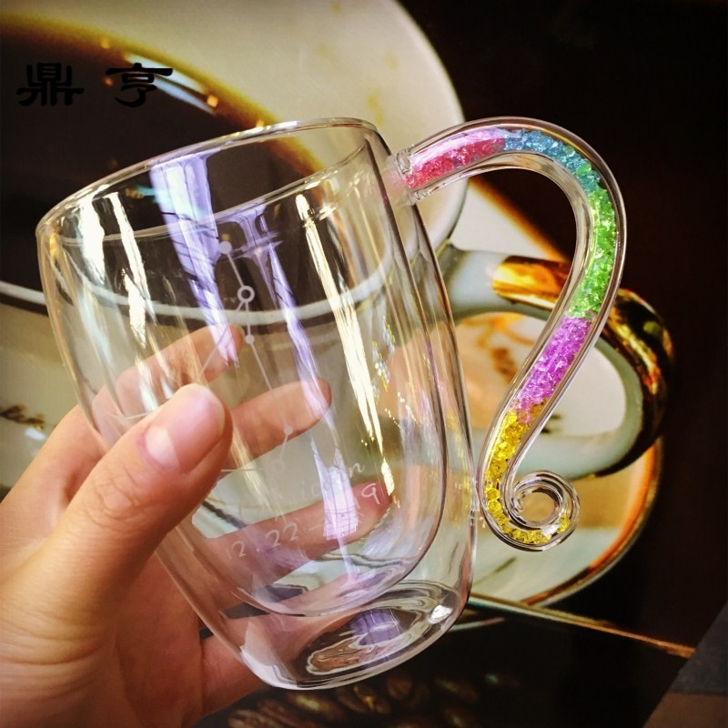 鼎亨定制星座情侣玻璃杯燕麦大容量马克杯带盖勺ins咖啡杯钻简约