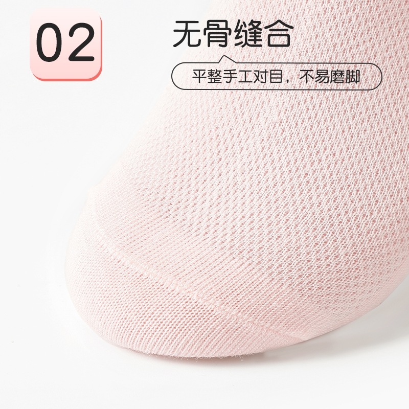 浪莎儿童袜子夏季薄款女童船袜春秋纯棉中筒白色男童夏天网眼短袜高清大图