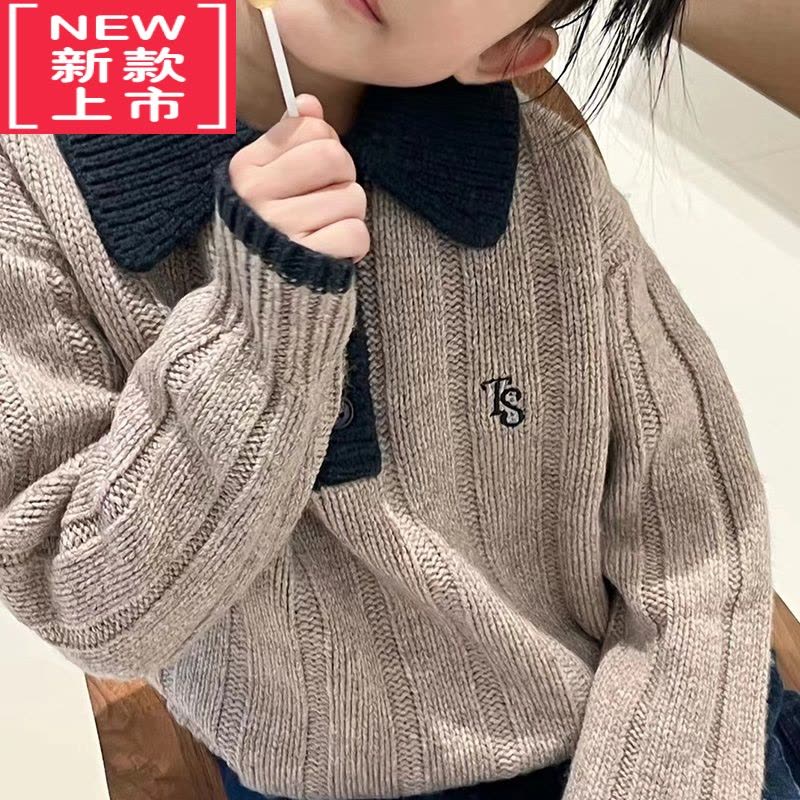 可莉允bora韩国童装女毛衣男童2022秋季新款polo领针织衫洋气上衣潮图片