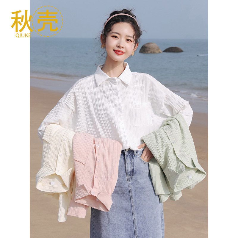 秋壳纯色长袖防晒雪纺衬衫女2022夏季新款设计感小众薄款开衫上衣