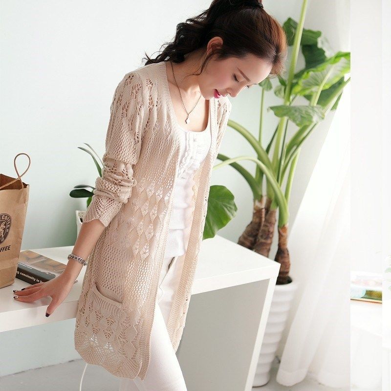 薄款开衫夏季韩版新款镂空披肩针织衫小外套空调衫防晒中长款女装