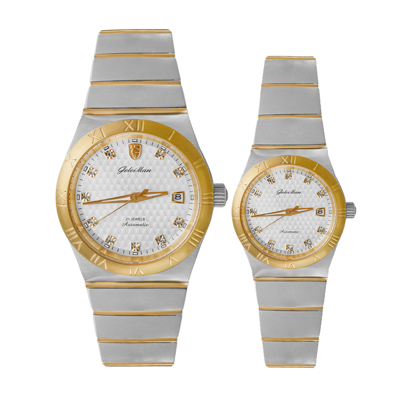 格雷曼geleiman手表镶钻男士全自动机械表男表商务休闲男女对表间金