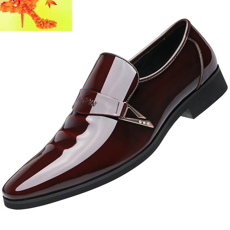 春秋季漆皮商务正装黑色皮鞋男皮尖头韩版青年配西装男鞋内增高简畅