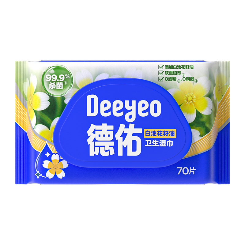 德佑 白池花籽油卫生湿巾70片*6包 (箱装)高清大图