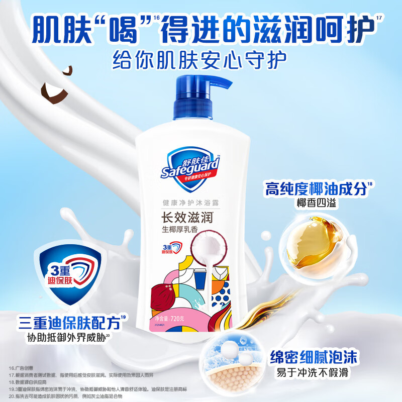 舒肤佳 健康净护沐浴露 生椰厚乳1kg 滋润保湿(包装随机)高清大图