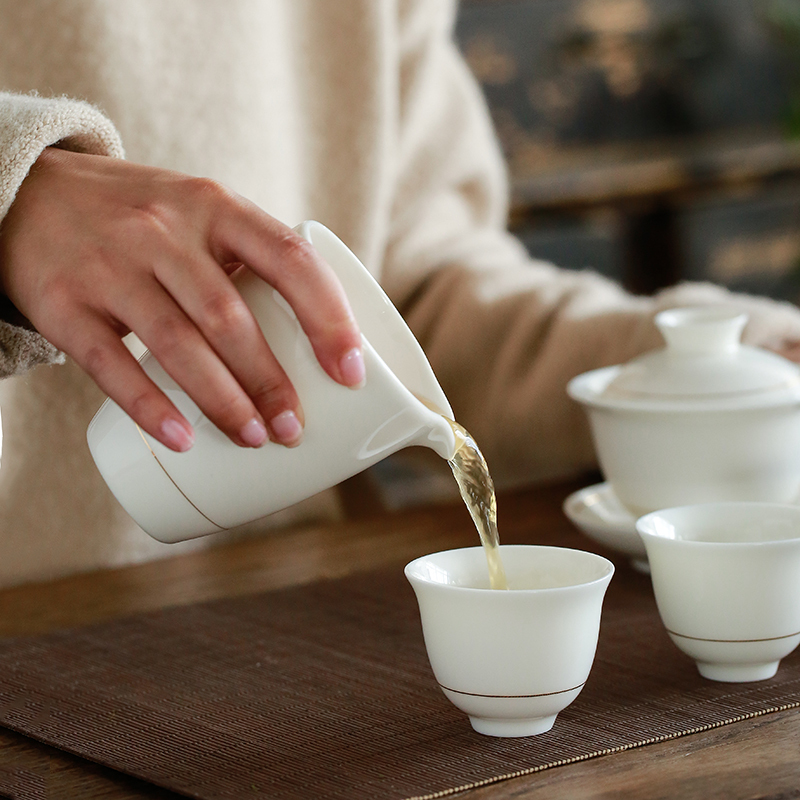 苏氏陶瓷茶具中国白瓷手工描金三才盖碗功夫茶具礼盒套装