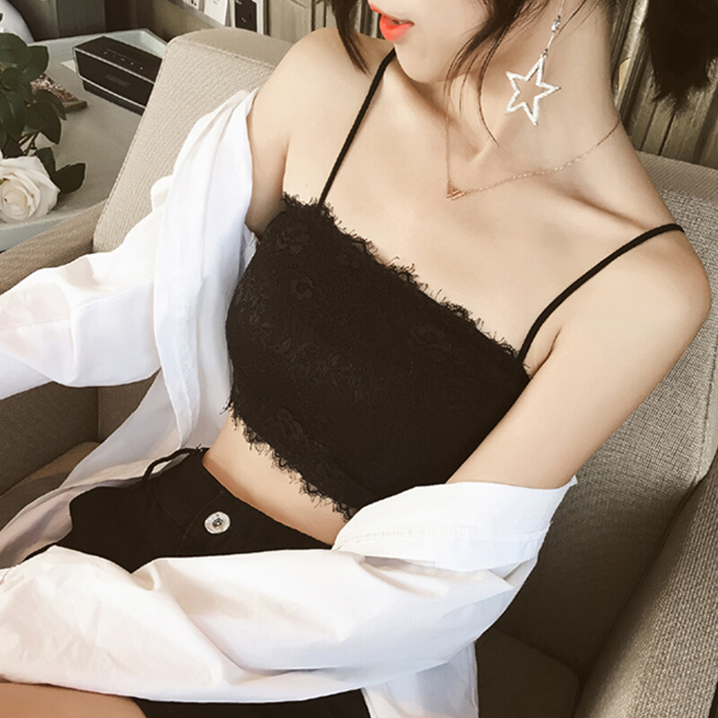 蕾丝拼冰丝带胸垫打底内衣细带裹胸抹胸短款带常规款78黑均