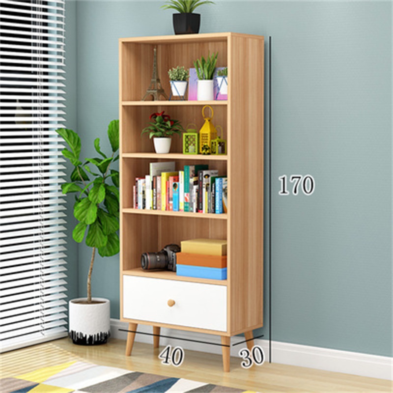 鑫环境 落地书架木制组合书架简约客厅收纳架书柜卧室简易桌上面置物架学习书架书籍置物架省空间 宽40高170浅胡桃