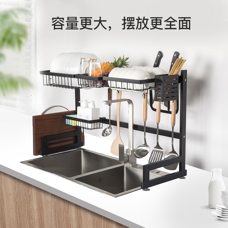 厨房不锈钢水池上方多功能沥水架家用台面碗碟收纳架子收纳层架 三维工匠高清大图
