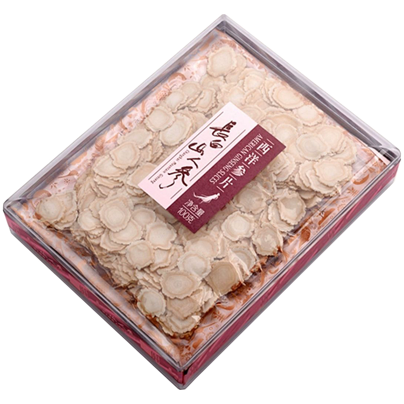 长白山人参西洋参片亚克力盒1.4西洋参片干货礼盒100g*1盒