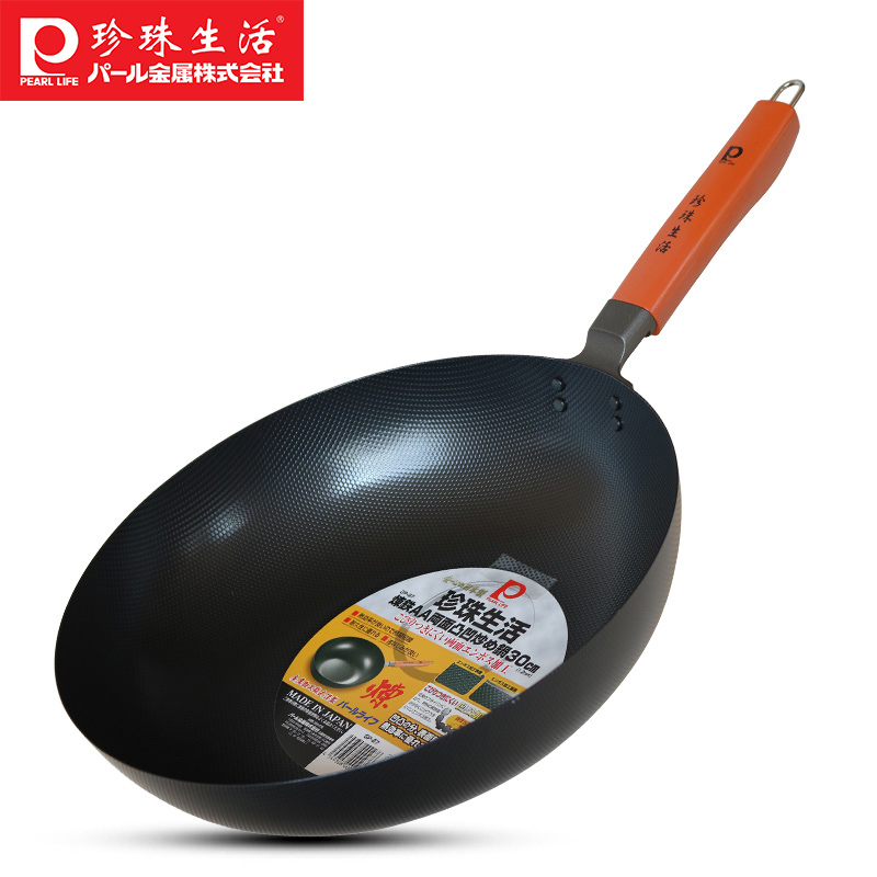 珍珠生活(PEARL LIFE)炒锅铁锅GP-27无涂层不易粘日本制造原装进口高纯铁双面凹凸 30cm