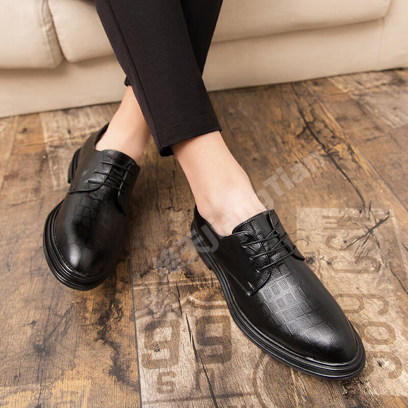 绛天棕色皮鞋男士商务正装休闲鞋英伦潮流韩版尖头正西装青年婚鞋