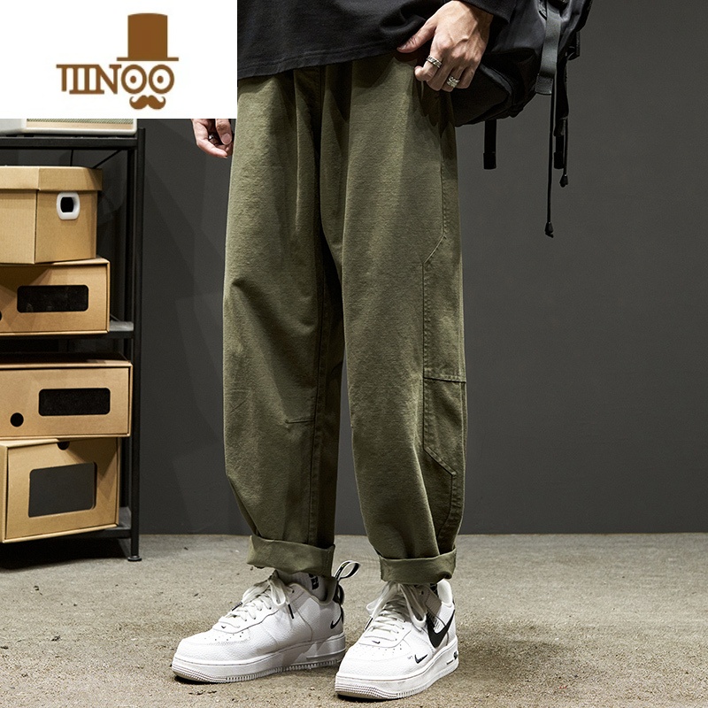 YANXU日系工装裤男复古拼接宽松阔腿直筒长裤男生纯色潮流休闲裤款高清大图