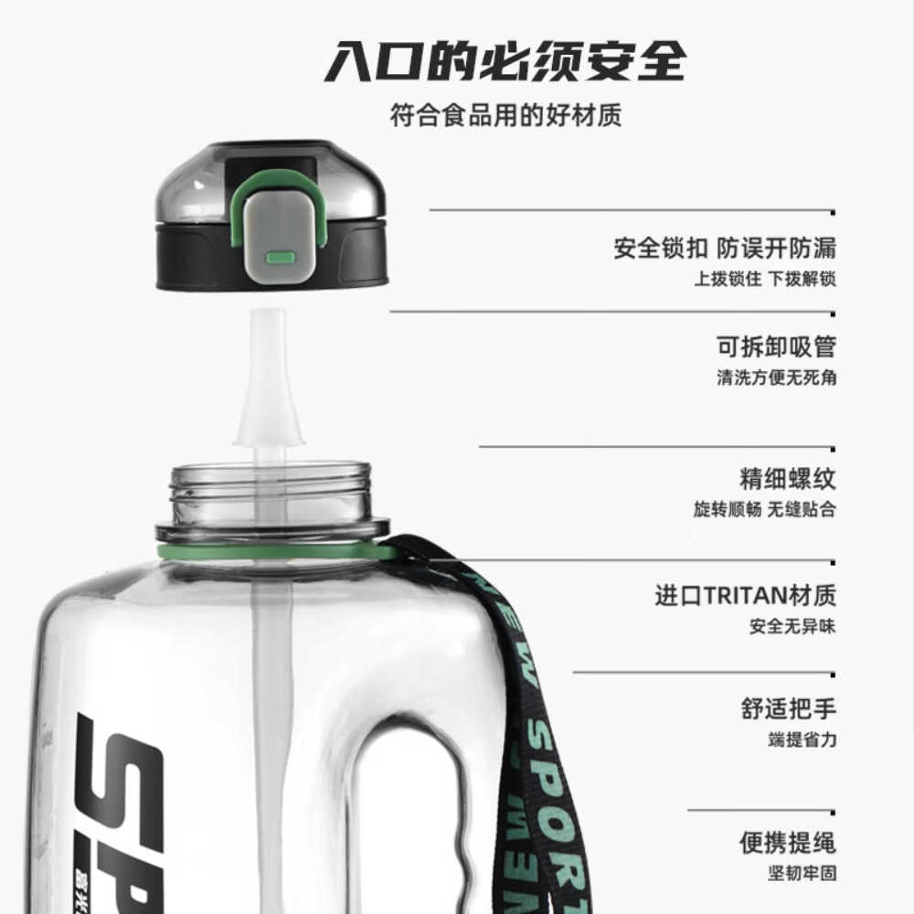 富光(FUGUANG)超大容量塑料杯Tritan刻度吸管杯子wfs1088-1600ml 运动灰 商用高清大图
