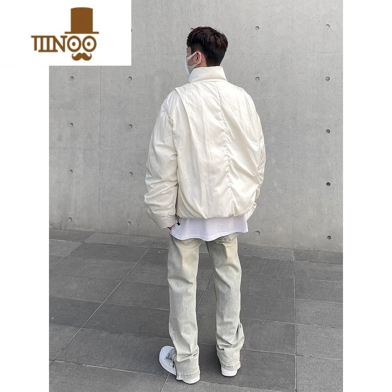 YANXU美式高街vibe复古水洗做旧黄泥染拉链开叉牛仔裤潮牌直筒微喇裤子