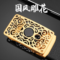 牛当家(CattleOWN)男士皮带真皮不锈钢金色镂空自动扣裤带商务青年中年腰带男黑色7286